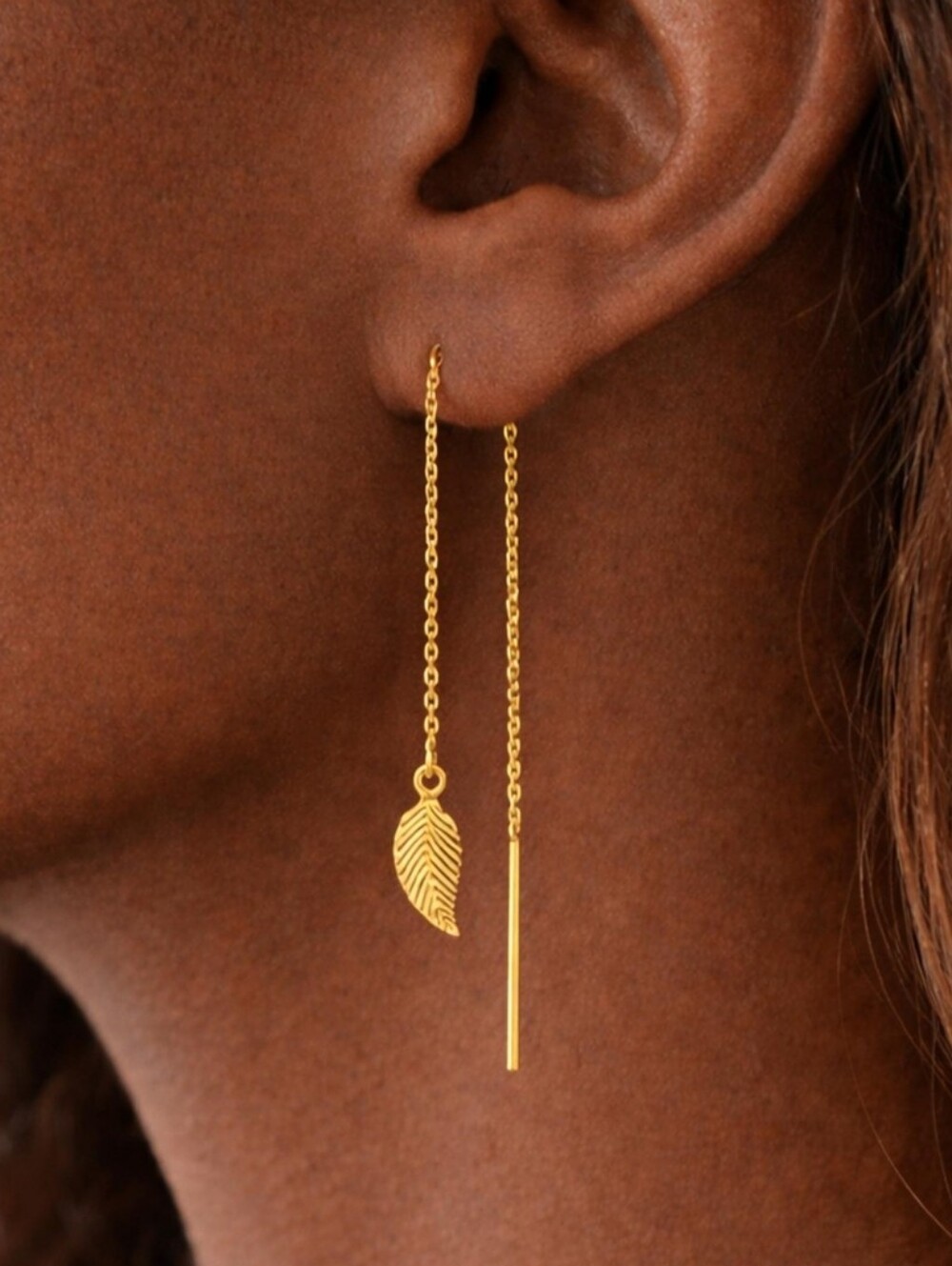 New! Free People Gold Leaf Threader Earrings • NWOT  #ga